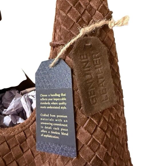 Brown Suede Leather Hobo Shoulder Bag Boho - Picture 6 of 9